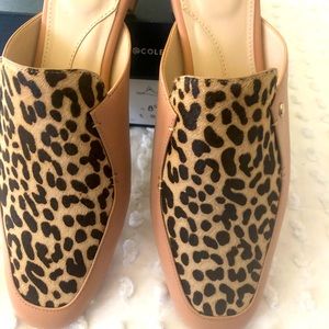 Cole Haan pink and leopard print mules